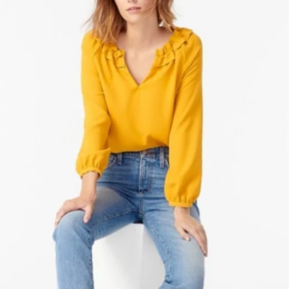 J. Crew  Large 365 crepe ruffle neck blouse in mustard